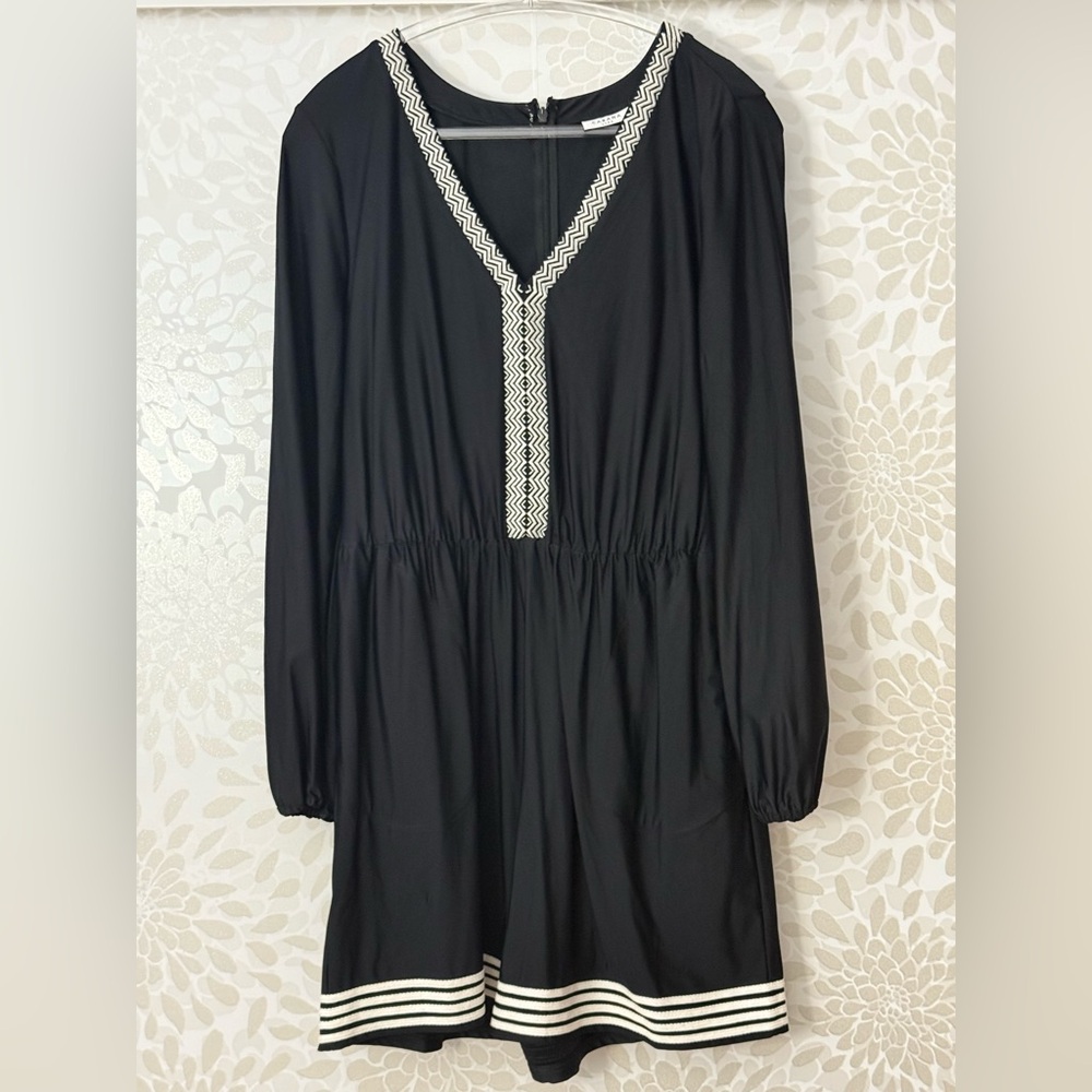 Cabana Life Women’s XL Black White Boho Stripe Beach Resort Romper Shorts